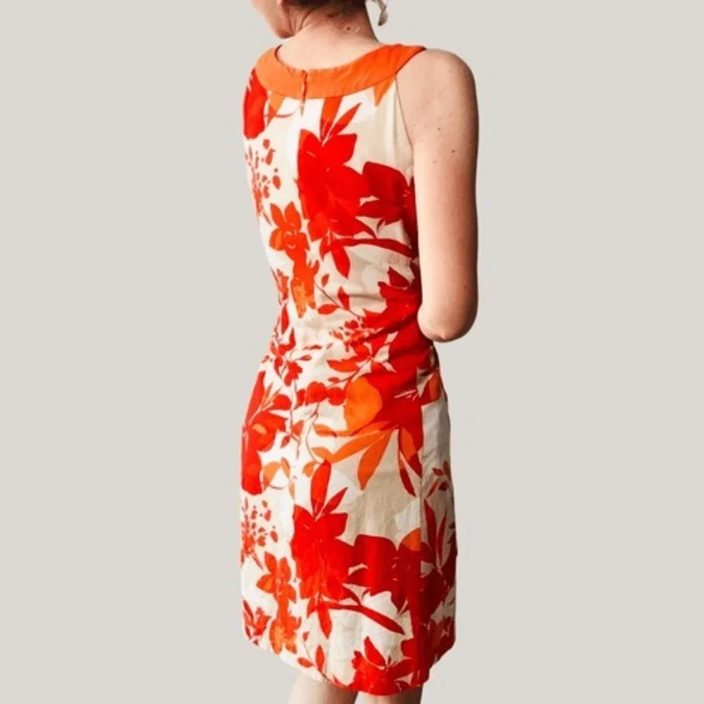 Vintage Jessica Howard Orange Floral Linen Blend Embellished Shift Dress 12 - Picture 8 of 8